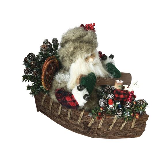 Rustic Canoeing Santa with Toys Tree Cabin Christmas Decor - Picture 4 of 11
